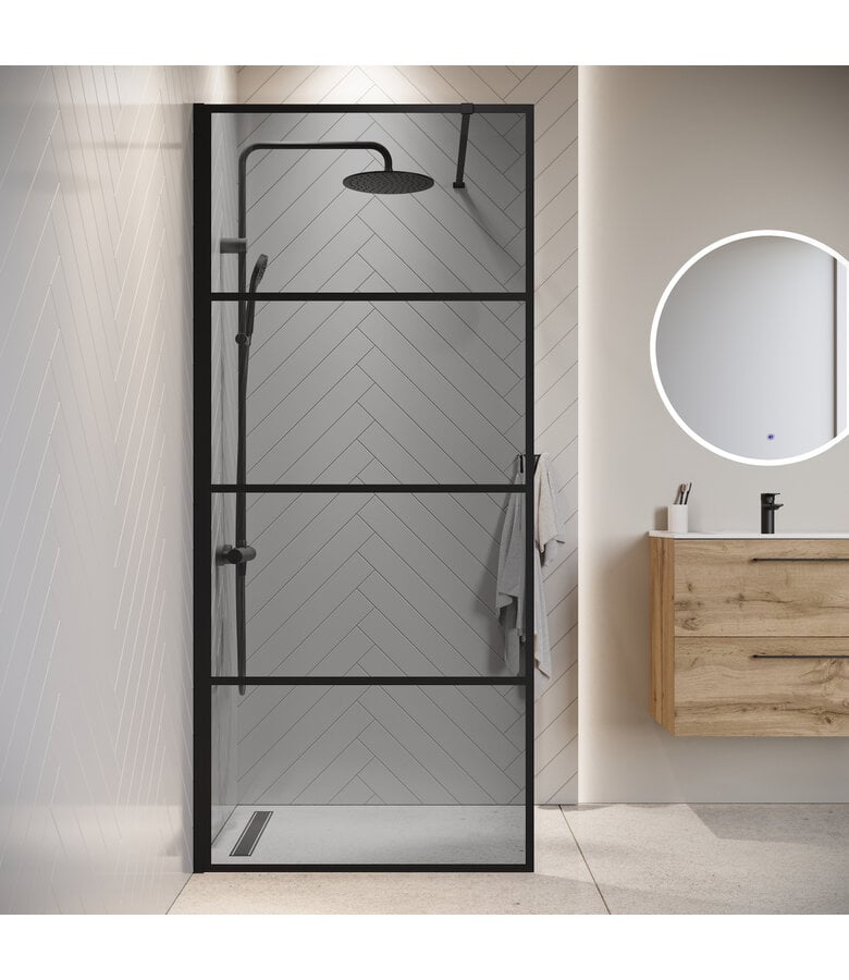 Badplaats Douchewand Essos 70 X 200 Cm - Zwart - Rookglas Met Nano Coating