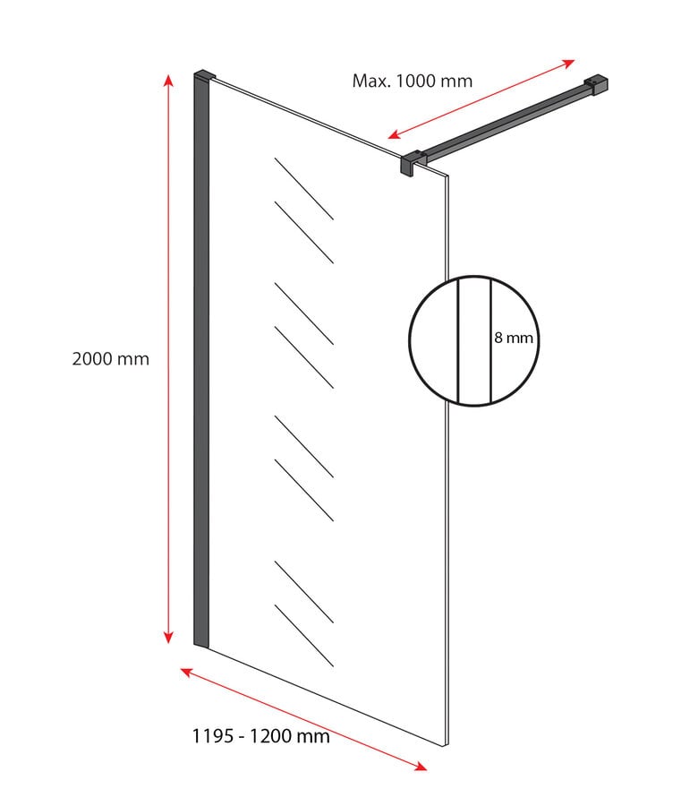 Badplaats Douchewand Florida 120 X 200 Cm - Zwart - Melkglas