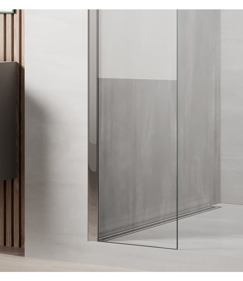 Badplaats Douchewand Florida 30 X 200 Cm - Chroom - Half Melkglas