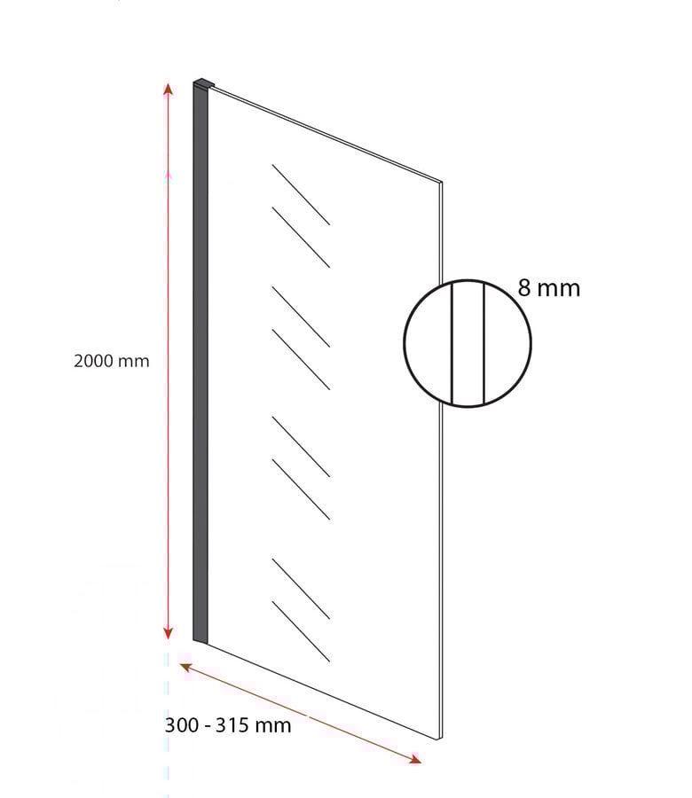 Badplaats Douchewand Florida 30 X 200 Cm - Chroom - Half Melkglas
