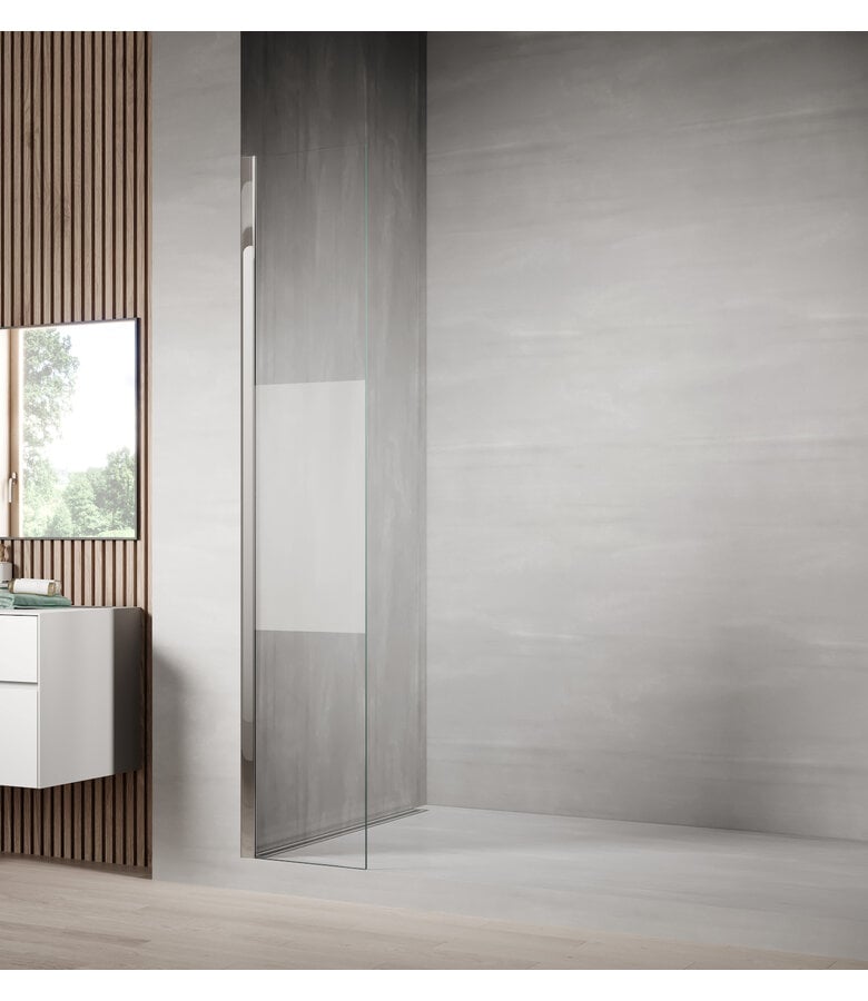 badplaats Douchewand Florida 30 x 200 cm - chroom - half melkglas