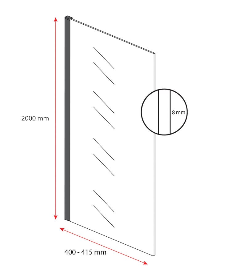 Badplaats Douchewand Florida 40 X 200 Cm - Zwart - Melkglas