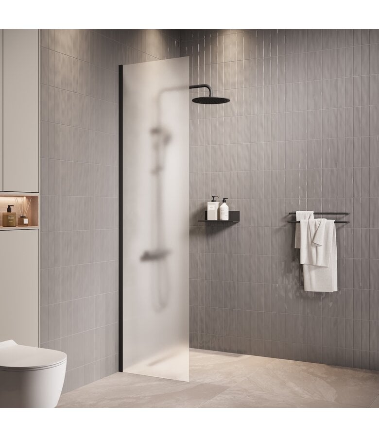 badplaats Douchewand Florida 40 x 200 cm - zwart - melkglas badplaats Douchewand Florida 40 x 200 cm - zwart - melkglas