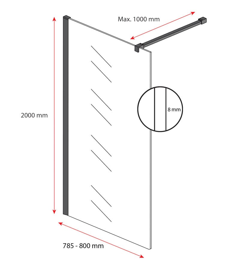 Badplaats Douchewand Florida 80 X 200 Cm - Chroom - Melkglas