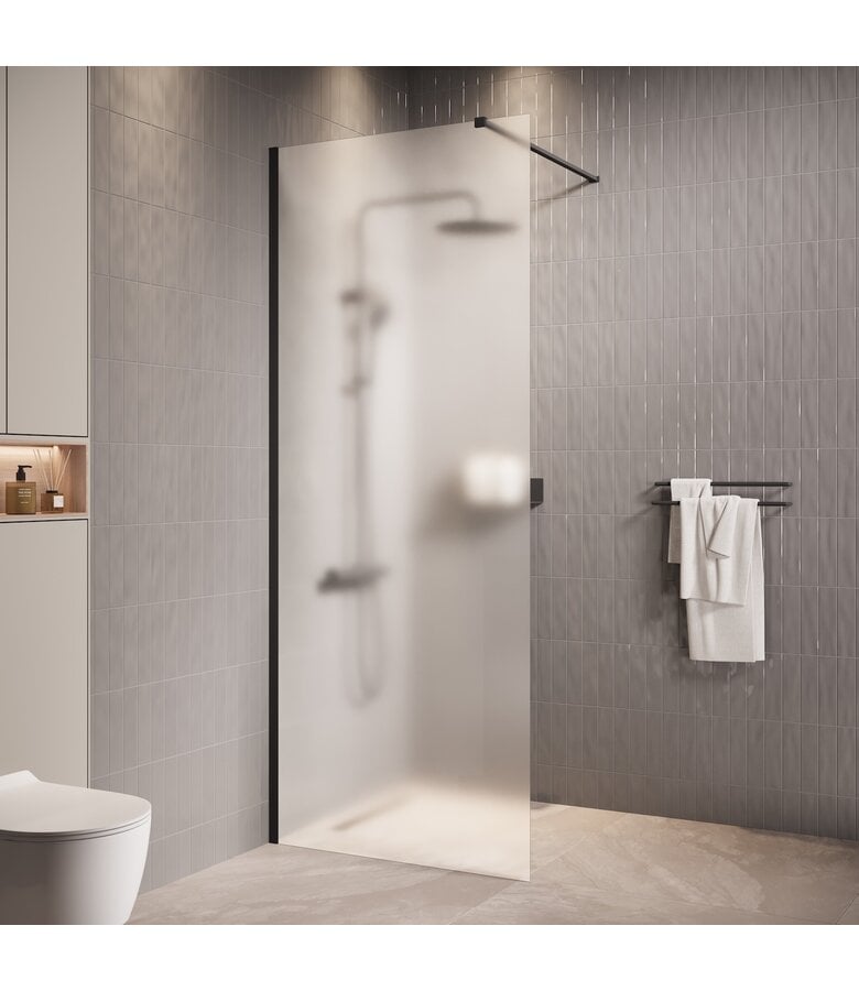 badplaats Douchewand Florida 90 x 200 cm - zwart - melkglas