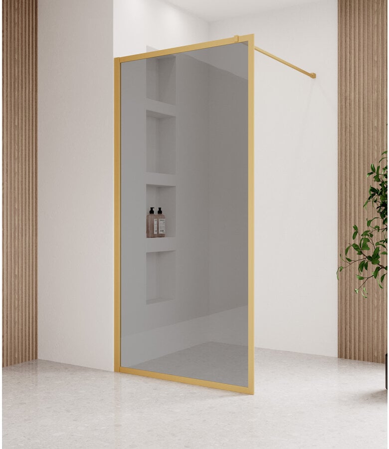 badplaats Douchewand Georgia 100 x 200 cm - goud - rookglas met nano coating