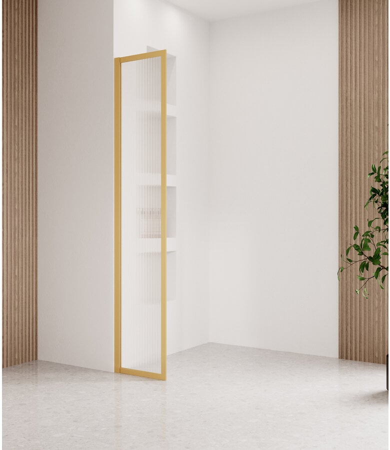 badplaats Douchewand Georgia 40 x 200 cm - goud - geribbeld glas met nano coating
