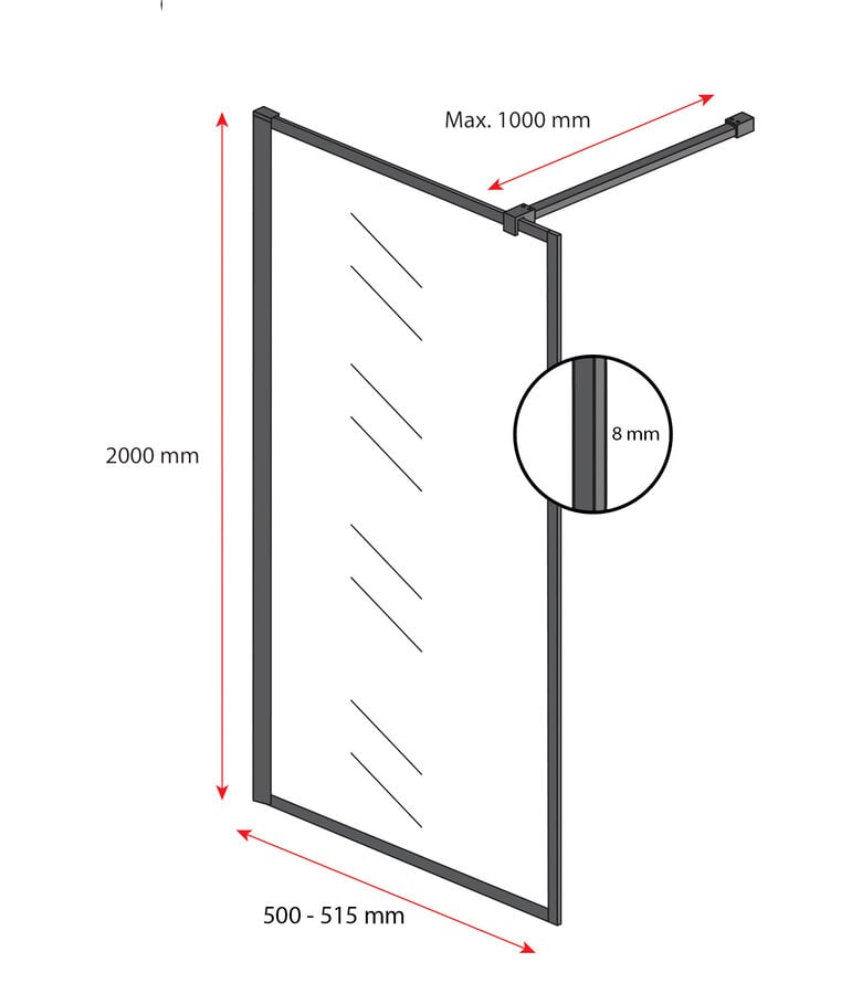 Badplaats Douchewand Georgia 50 X 200 Cm - Zwart - Nano Coating