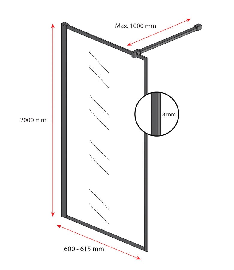 Badplaats Douchewand Georgia 60 X 200 Cm - Zwart - Nano Coating