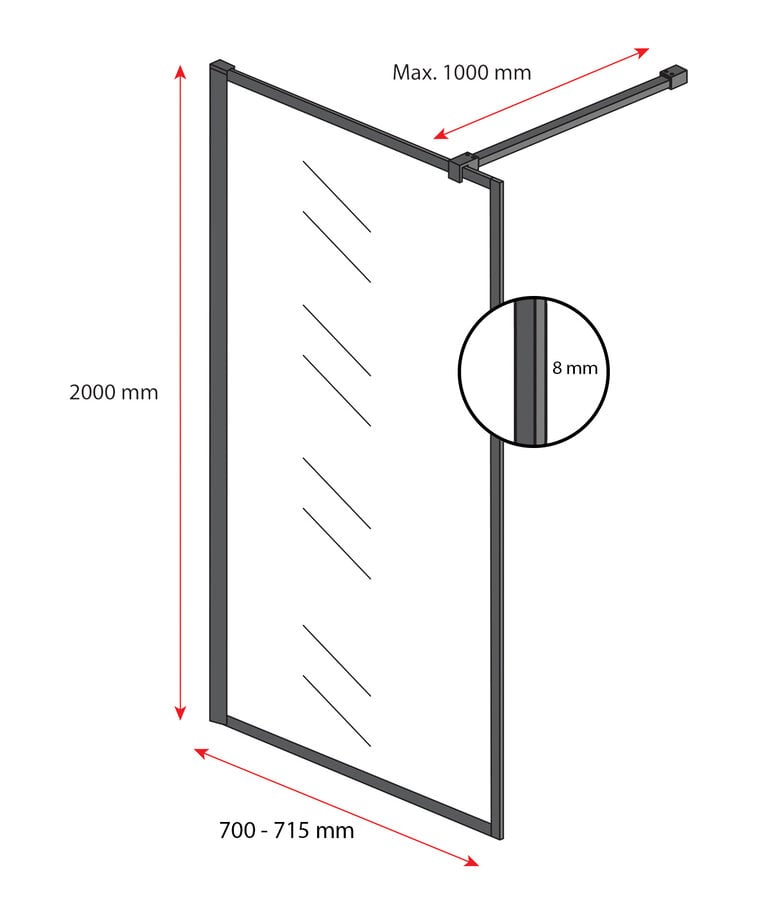 Badplaats Douchewand Georgia 70 X 200 Cm - Zwart - Nano Coating
