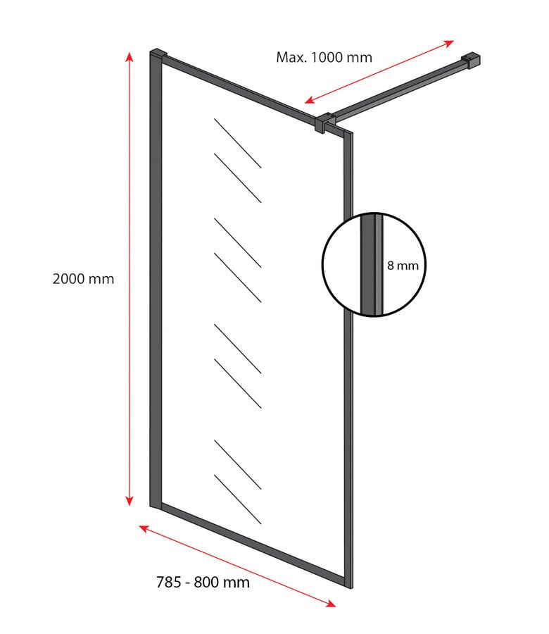 Badplaats Douchewand Georgia 80 X 200 Cm - Zwart - Nano Coating