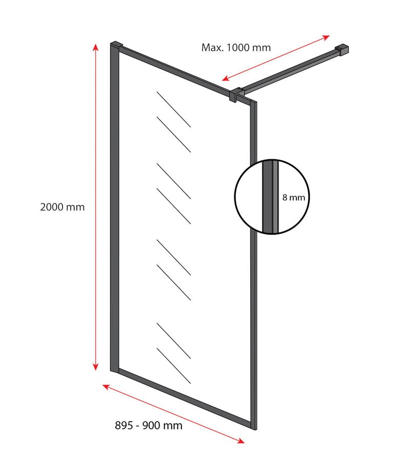 Badplaats Douchewand Georgia 90 X 200 Cm - Zwart - Nano Coating