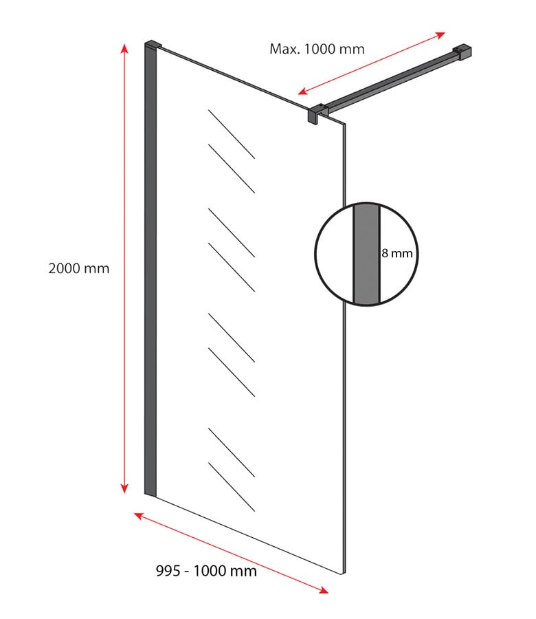 Badplaats Douchewand Rizani 100 X 200 Cm - Rookglas - Chroom Profiel - Nano Coating