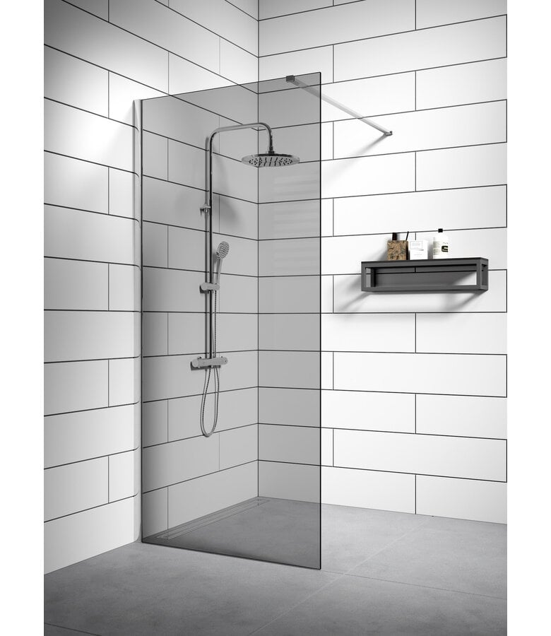 badplaats Douchewand Rizani 100 x 200 cm - rookglas - chroom profiel - nano coating
