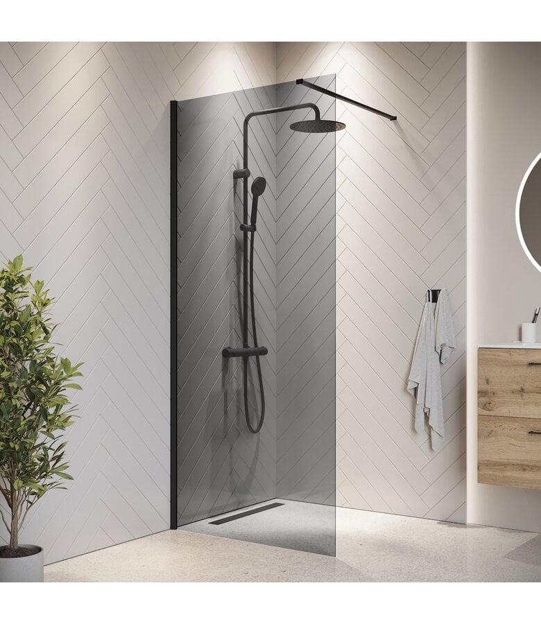 badplaats Douchewand Rizani 80 x 200 cm - rookglas - zwart profiel - nano coating