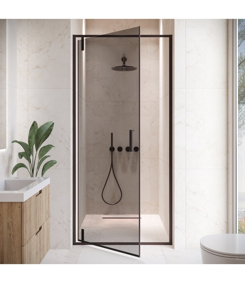 Badplaats Douchewand Seattle 80 X 190 Cm - Zwart - Rookglas - Met Nano Coating