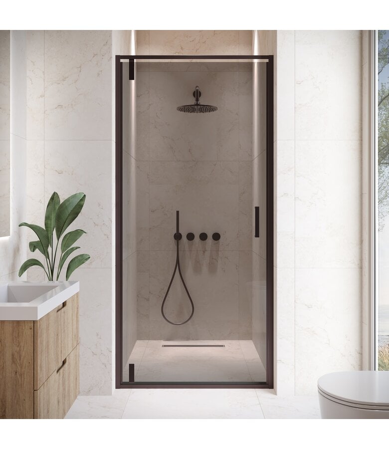 badplaats Douchewand Seattle 90 x 190 cm - zwart - rookglas - met nano coating