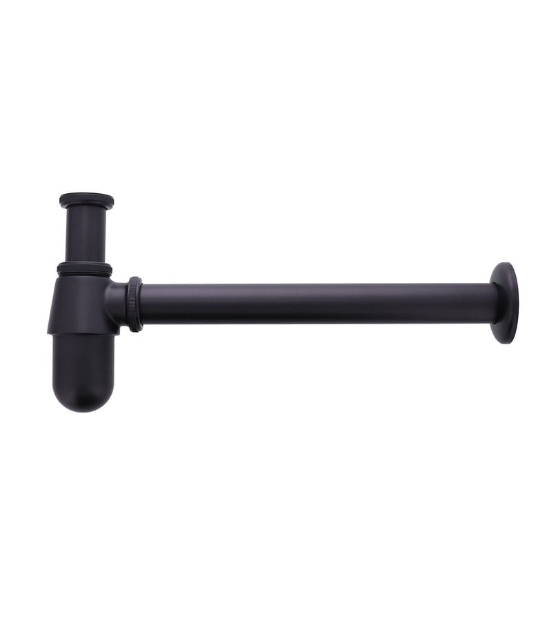 badplaats Mat zwart sifon met afvoerbuis en muurbuis - rond 08