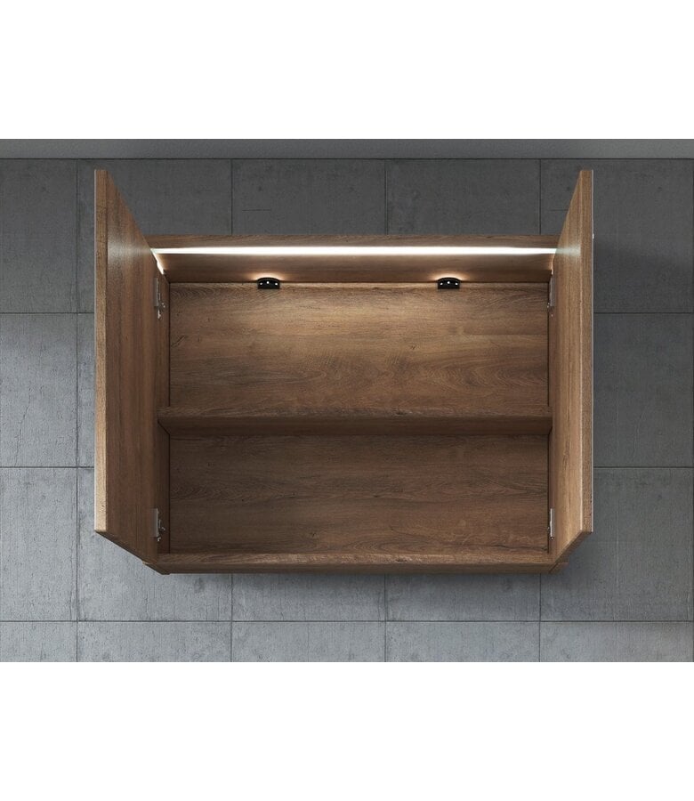 Badplaats Spiegelkast Paso LED 80 X 20 X 60 Cm - Bruin Eiken