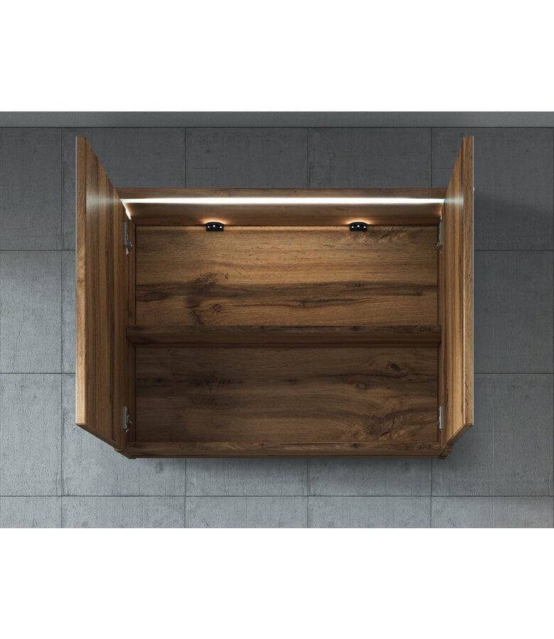 Badplaats Spiegelkast Paso LED 80 X 20 X 60 Cm - Eiken