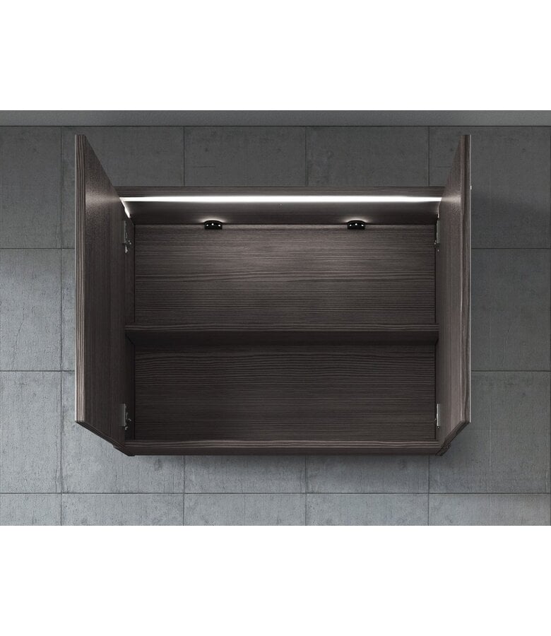 Badplaats Spiegelkast Paso LED 80 X 20 X 60 Cm - Grijs Eiken