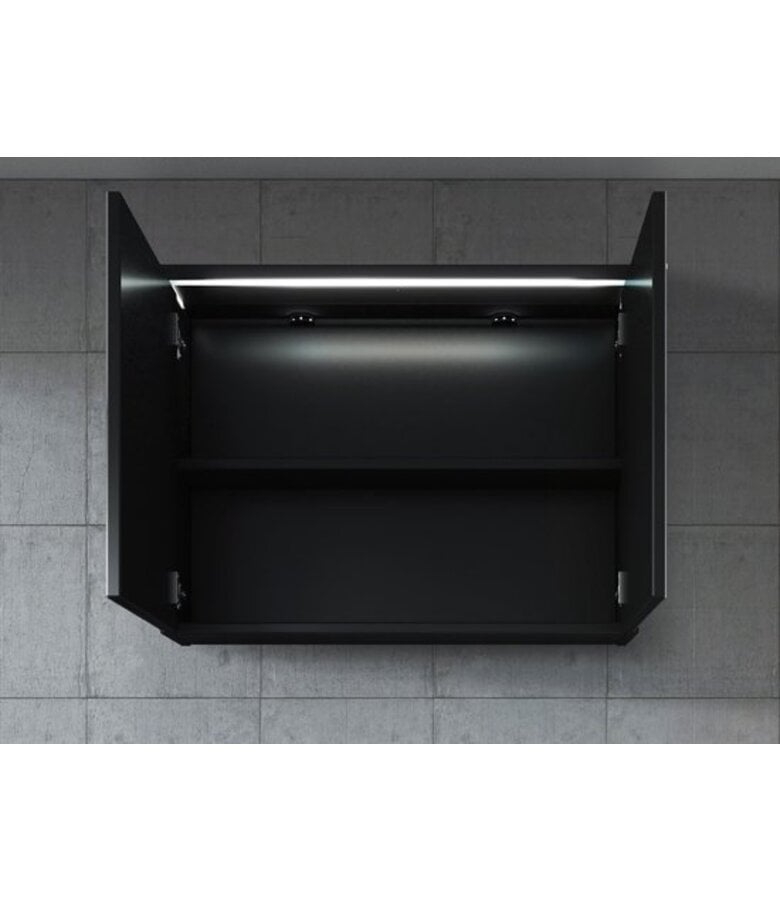 Badplaats Spiegelkast Paso LED 80 X 20 X 60 Cm - Mat Zwart