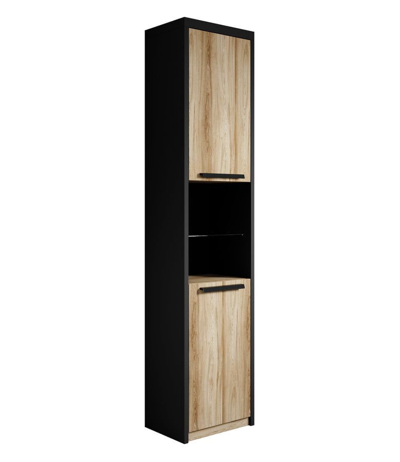 badplaats Staande badkamerkast Adam 40 x 30 x 170 cm - zwart met eiken badplaats Staande badkamerkast Adam 40 x 30 x 170 cm - zwart met eiken