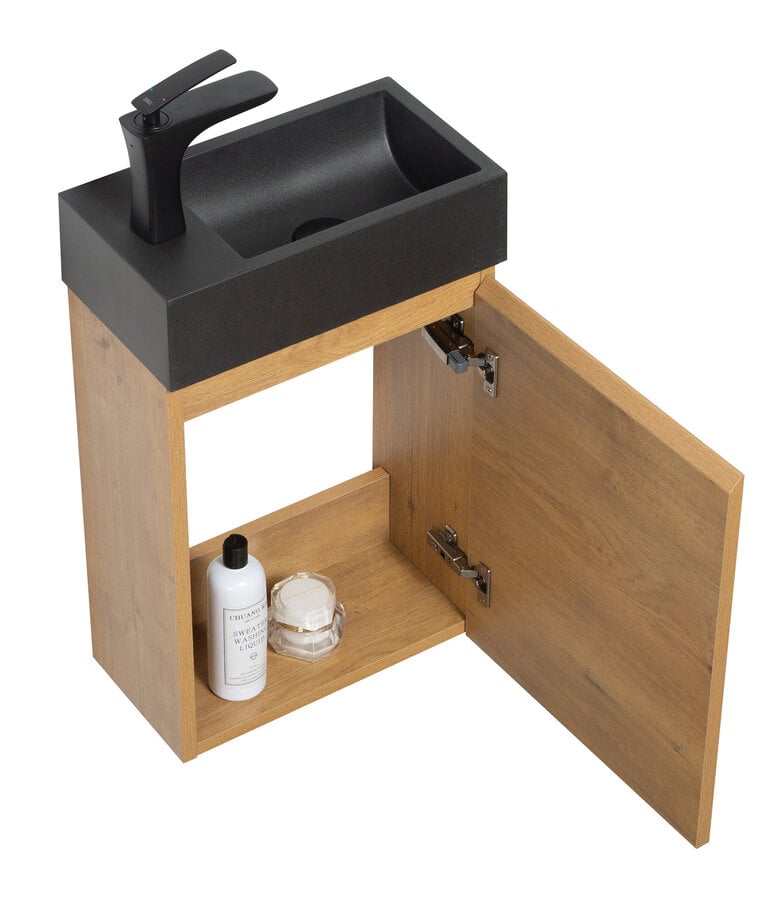 Badplaats Toiletmeubel Angela 40cm - Eiken Met Zwarte Wastafel