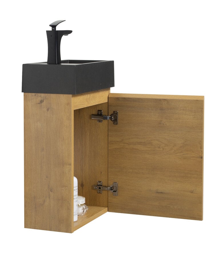 Badplaats Toiletmeubel Angela 40cm - Eiken Met Zwarte Wastafel