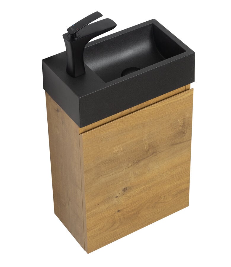 Badplaats Toiletmeubel Angela 40cm - Eiken Met Zwarte Wastafel