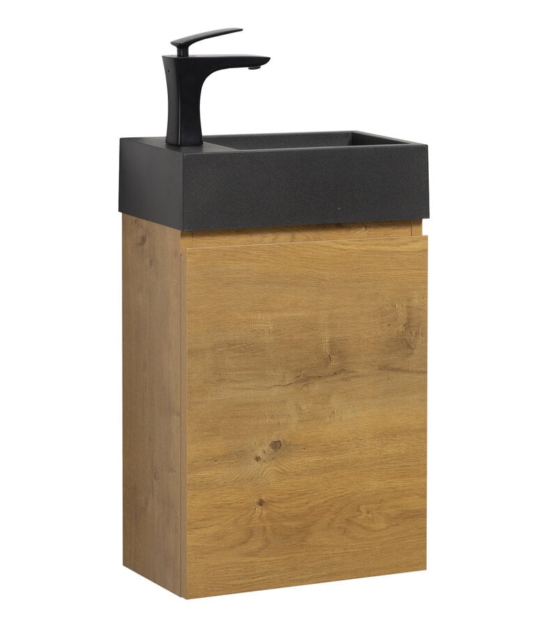 badplaats Toiletmeubel Angela 40cm - eiken met zwarte wastafel