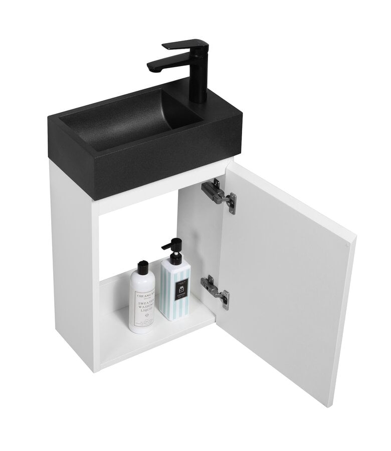 Badplaats Toiletmeubel Angela 40cm - Mat Wit Met Zwarte Wastafel