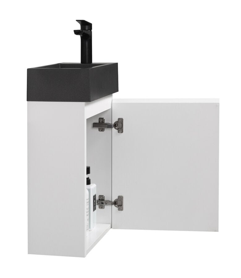 Badplaats Toiletmeubel Angela 40cm - Mat Wit Met Zwarte Wastafel