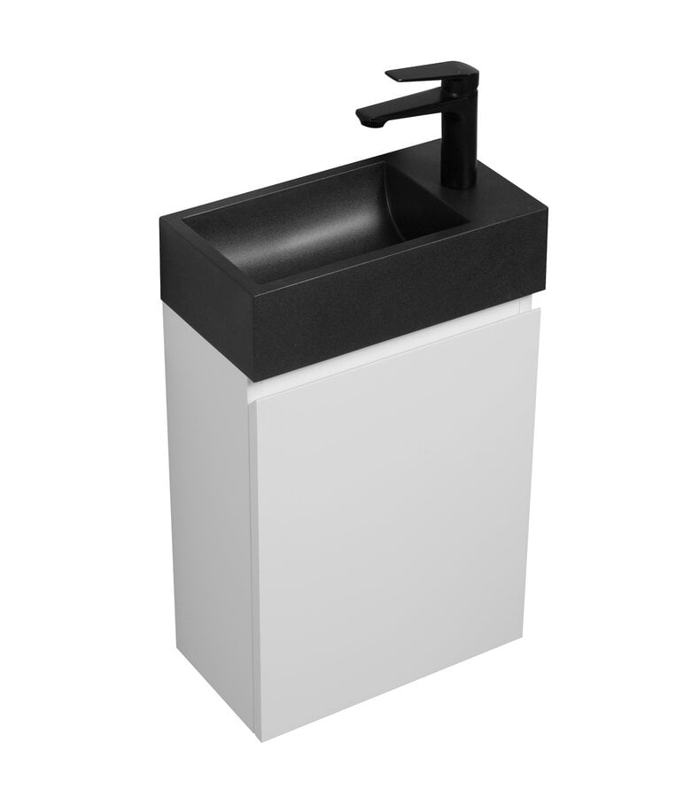 Badplaats Toiletmeubel Angela 40cm - Mat Wit Met Zwarte Wastafel