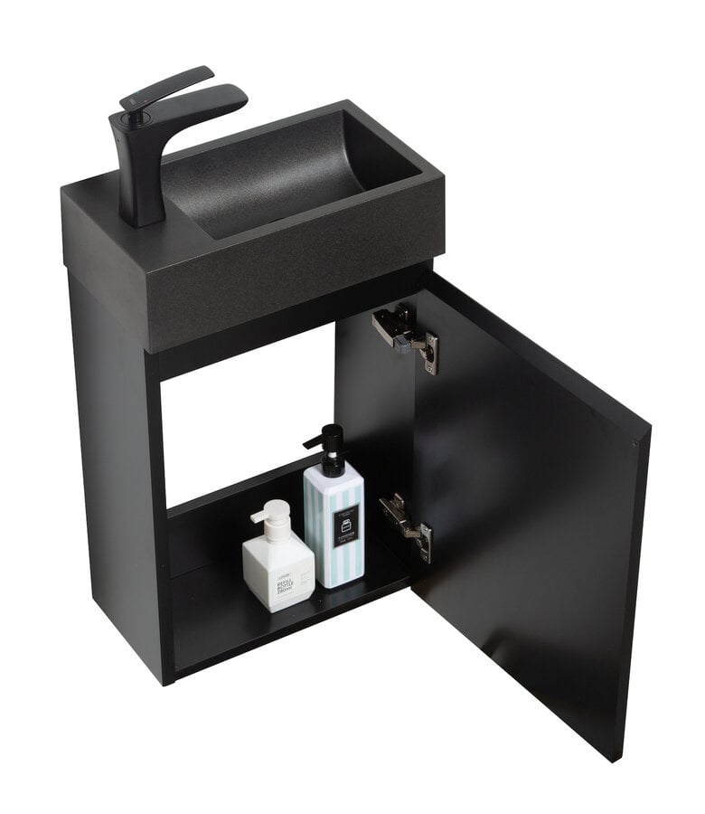 Badplaats Toiletmeubel Angela 40cm - Mat Zwart Met Zwarte Wastafel