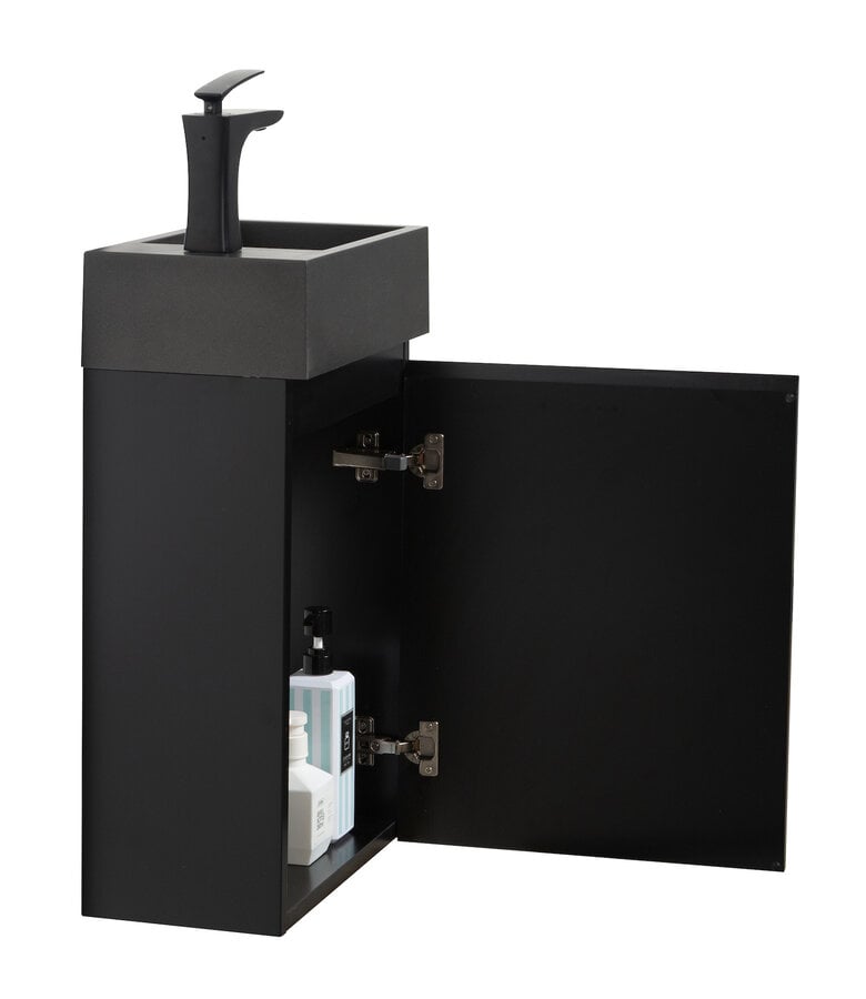 Badplaats Toiletmeubel Angela 40cm - Mat Zwart Met Zwarte Wastafel