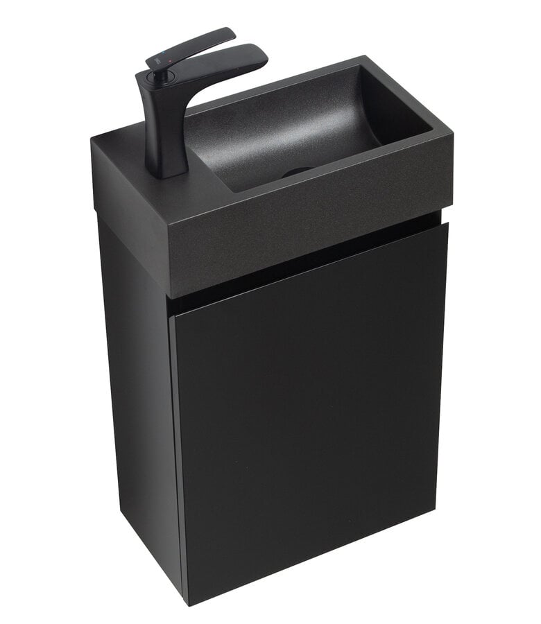 Badplaats Toiletmeubel Angela 40cm - Mat Zwart Met Zwarte Wastafel