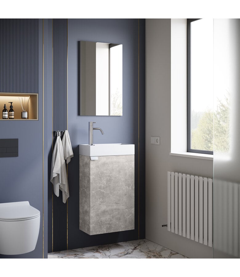 Badplaats Toiletmeubel Apollo 40cm Met Spiegel - Beton Grijs