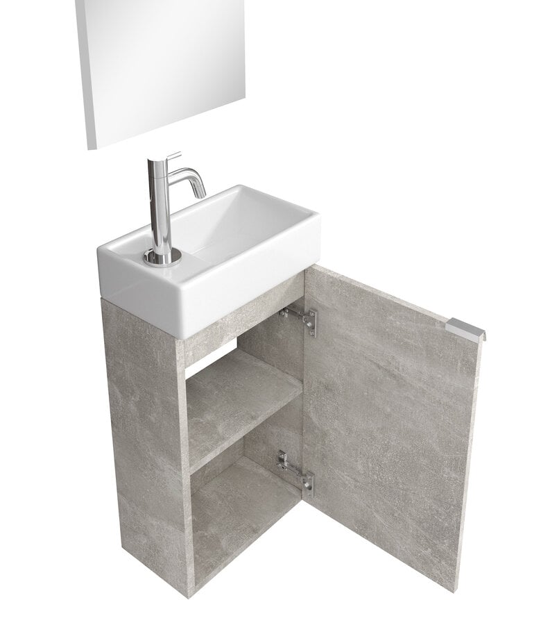 Badplaats Toiletmeubel Apollo 40cm Met Spiegel En LED - Beton Grijs