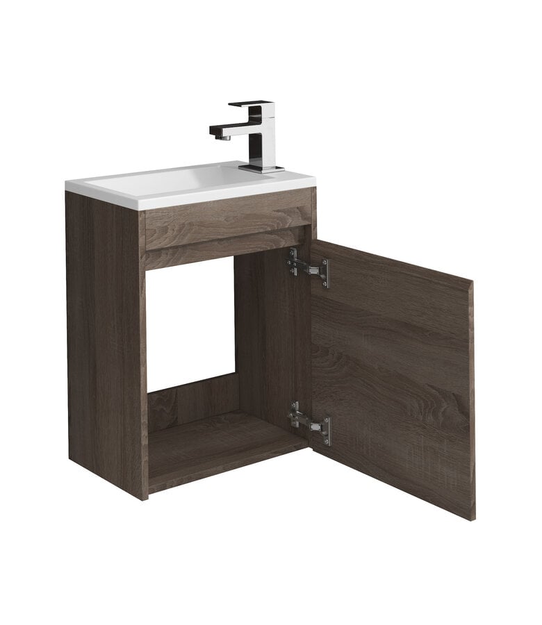 Badplaats Toiletmeubel Sinta 40cm - Donker Eiken - Witte Wastafel