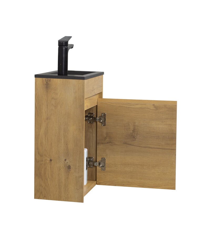 Badplaats Toiletmeubel Sinta 40cm - Eiken - Zwarte Wastafel
