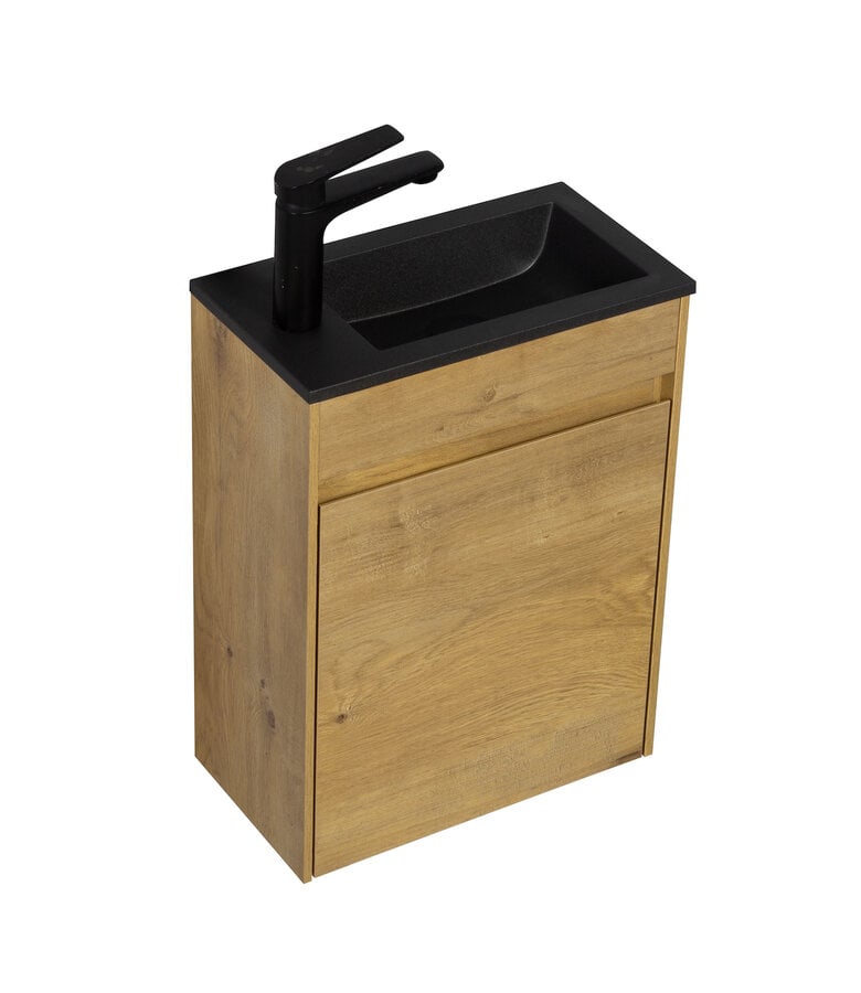 Badplaats Toiletmeubel Sinta 40cm - Eiken - Zwarte Wastafel