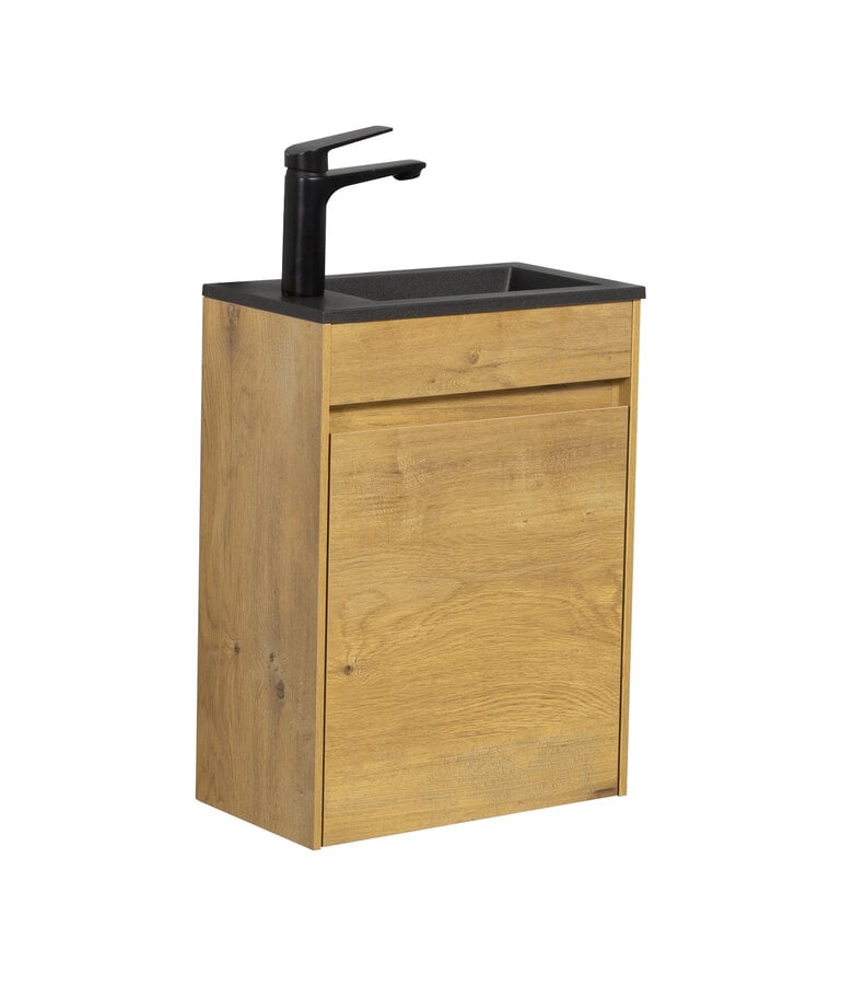 badplaats Toiletmeubel Sinta 40cm - eiken - zwarte wastafel