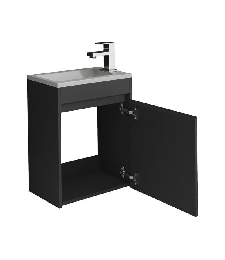 Badplaats Toiletmeubel Sinta 40cm - Mat Zwart - Grijze Wastafel