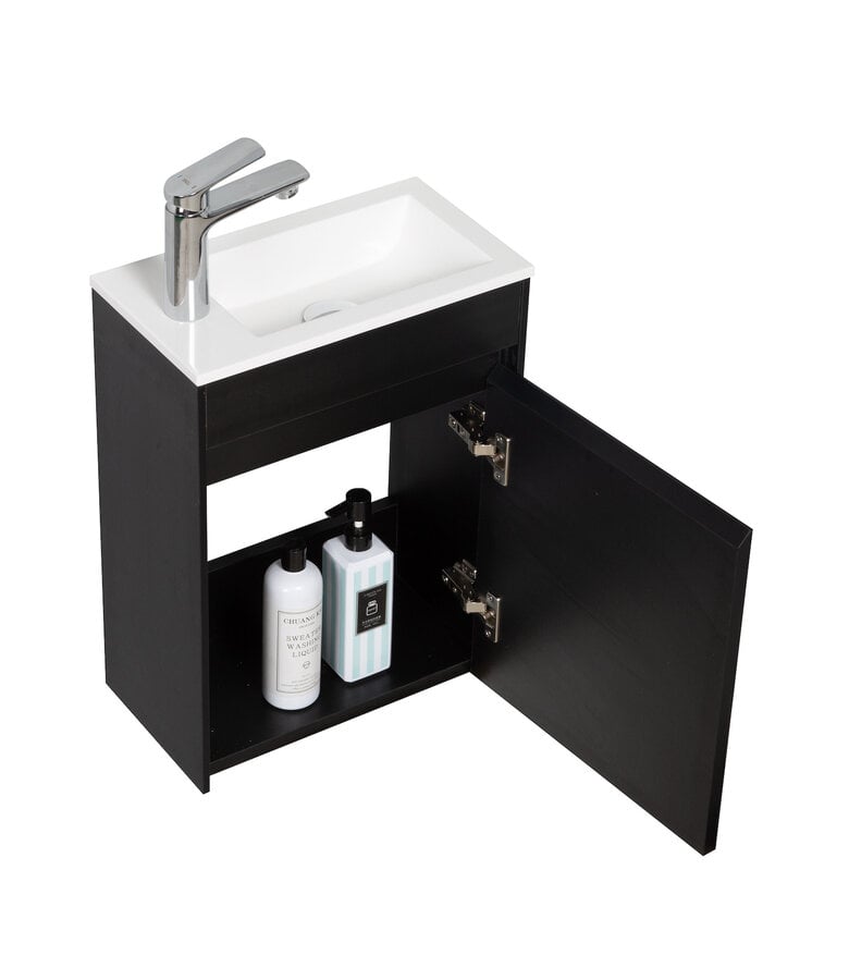 Badplaats Toiletmeubel Sinta 40cm - Mat Zwart - Witte Wastafel