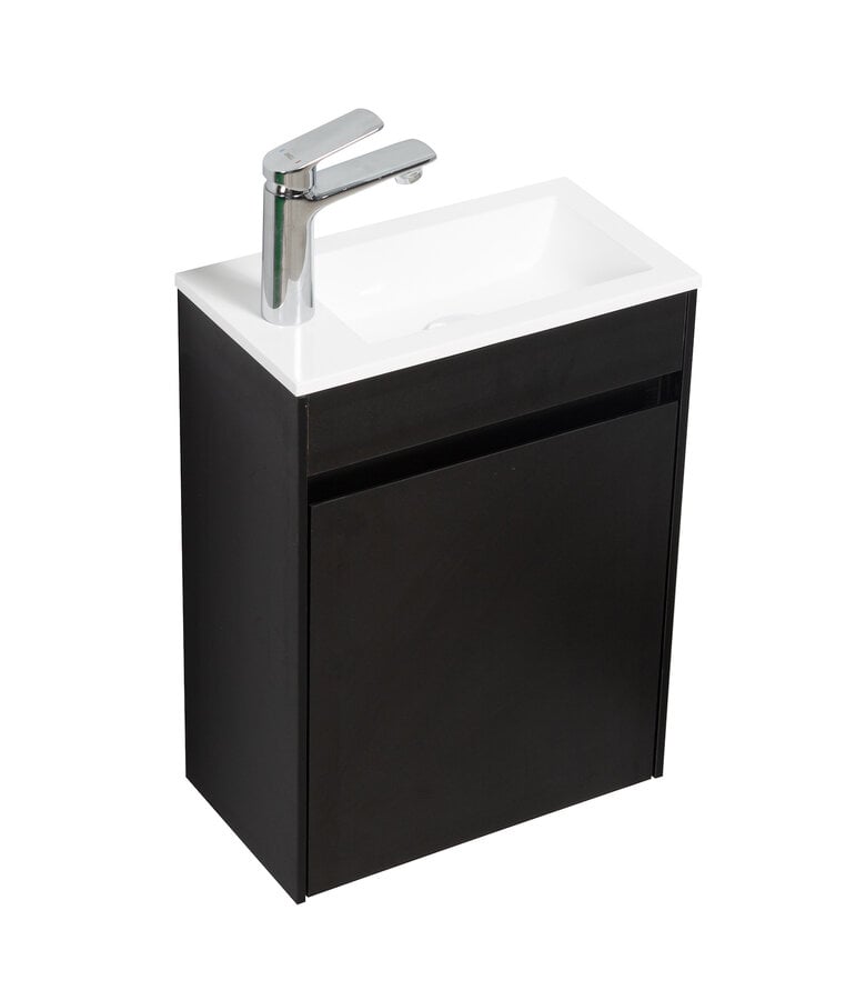 Badplaats Toiletmeubel Sinta 40cm - Mat Zwart - Witte Wastafel