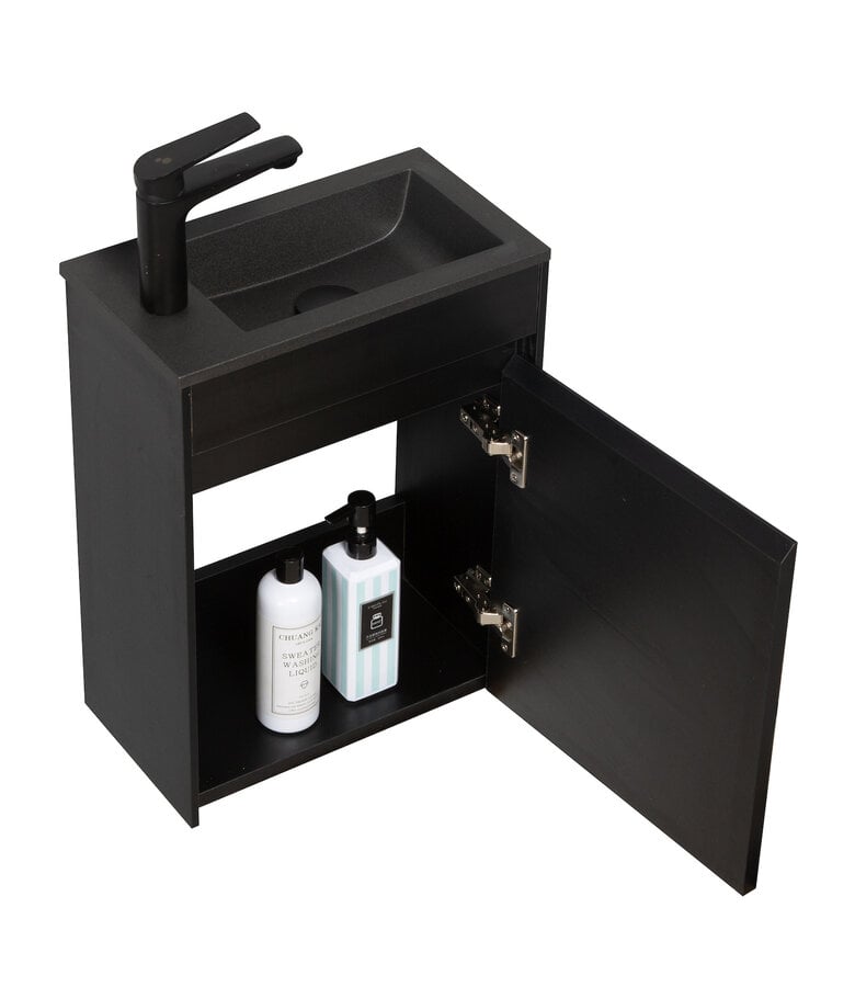 Badplaats Toiletmeubel Sinta 40cm - Mat Zwart - Zwarte Wastafel