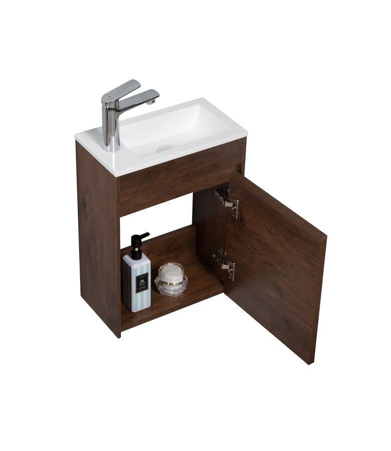 Badplaats Toiletmeubel Sinta 40cm - Walnoot Bruin - Witte Wastafel