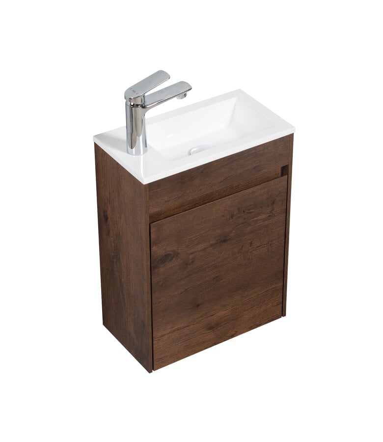 Badplaats Toiletmeubel Sinta 40cm - Walnoot Bruin - Witte Wastafel