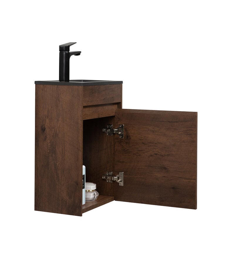 Badplaats Toiletmeubel Sinta 40cm - Walnoot Bruin - Zwarte Wastafel